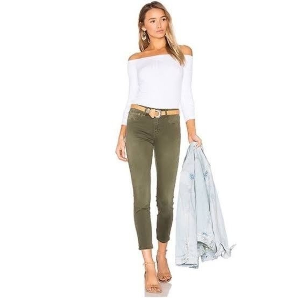 L'AGENCE Women Jeans 25 Olive Green Skinny High Rise Raw Hem Stretch Margot